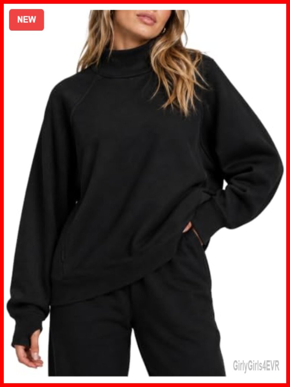 Fleece Lined Mock Neck Sweatshirt Women Pullover Thumbhole Pockets